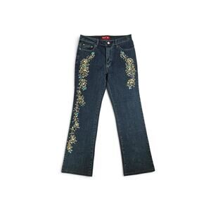 Y2k Euro Flared Jeans Embroidered Rhinestone Detail Fairycore Boho - Size Large